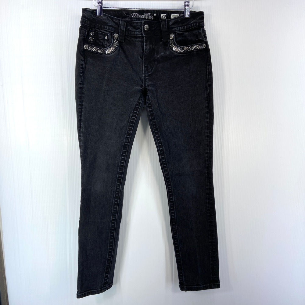 Miss Me Signature Skinny Black Denim Jeans‎ Embellished Womens 29